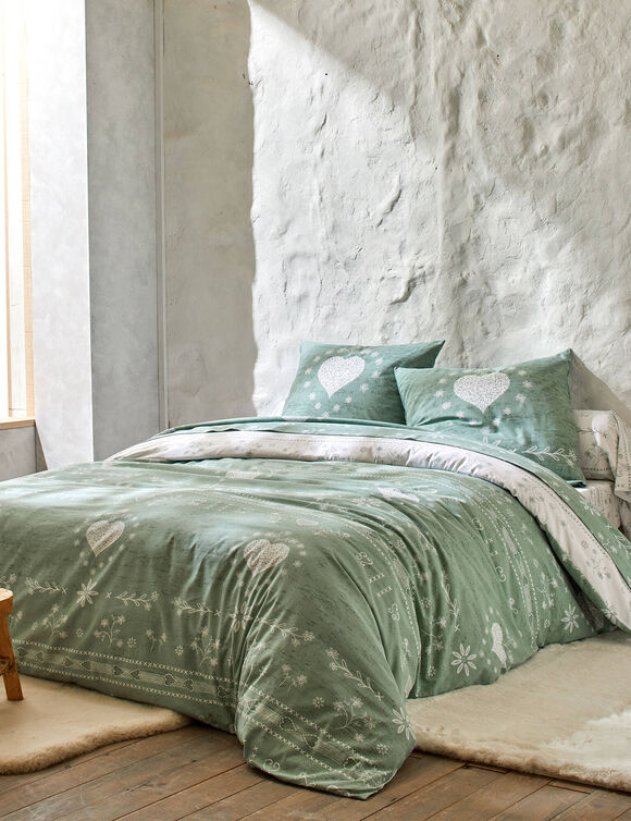 Linge de lit Anceny imprimé coeur - coton (eucalyptus)