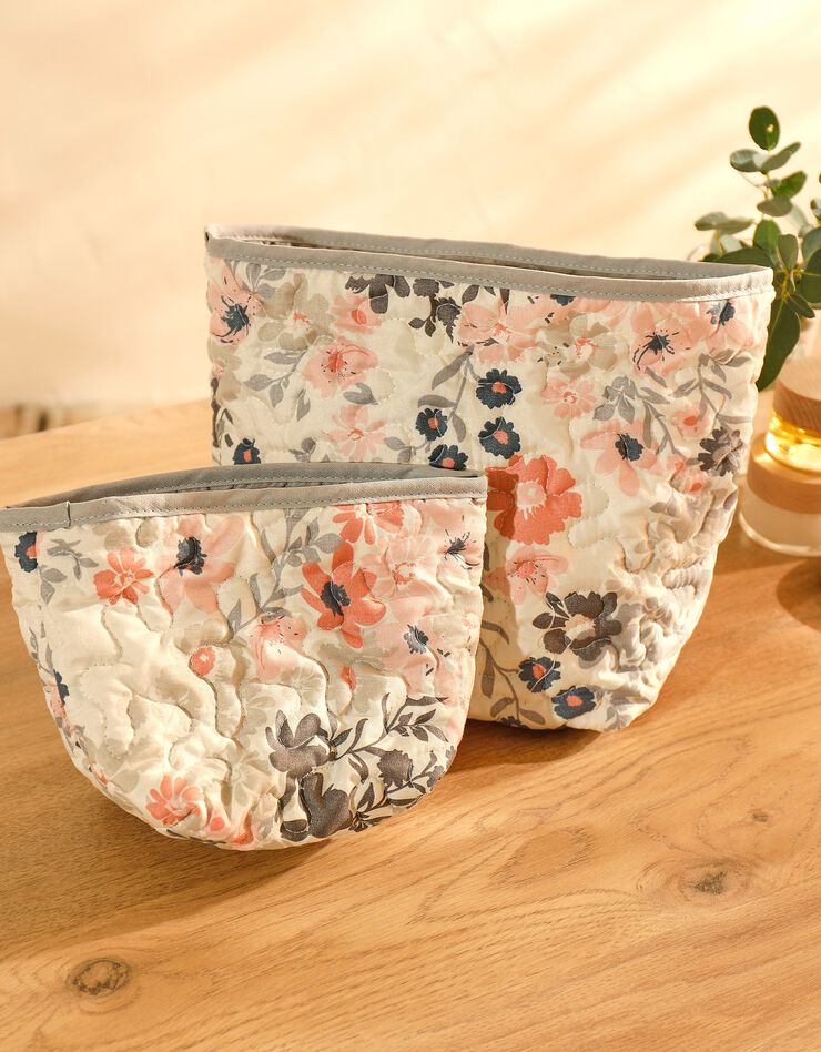 Panier de rangement matelassé, lot de 2 - collection upcycling (blanc/rose/gris) Panier de rangement matelassé, lot de 2 - collection upcycling (blanc/rose/gris)