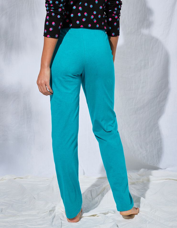 Pantalon pyjama coton Enjoy uni imprimé placé (émeraude)