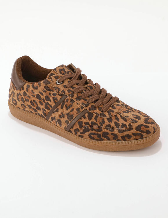 Baskets cro&ucirc;te de cuir motif l&eacute;opard (marron / noir)