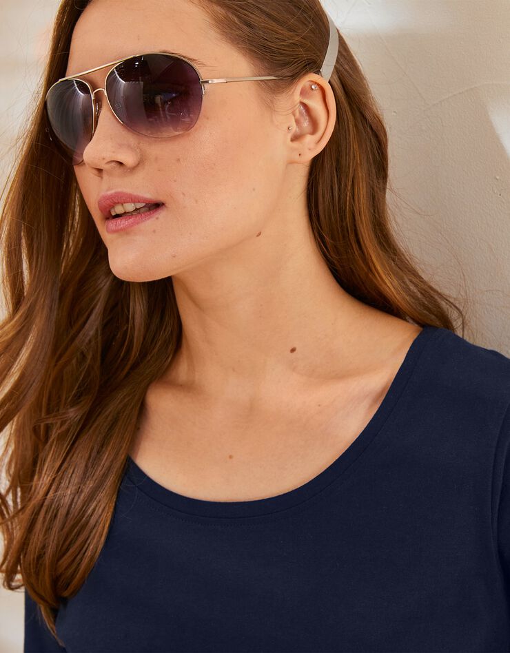 Tee-shirt manches 3/4 col rond uni coton (marine) Tee-shirt manches 3/4 col rond uni coton (marine)