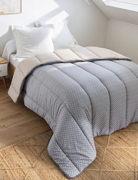 Couette microfibre micro imprimé graphique 400 g/m² (gris / jaune)