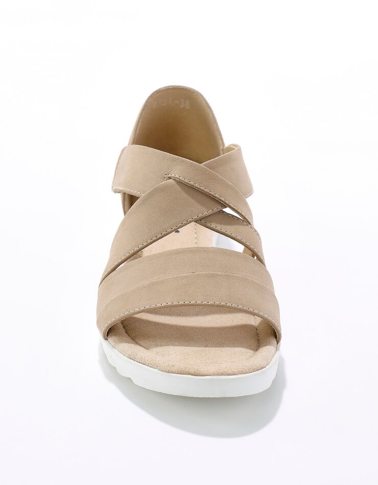 Sandales élastiquées en croûte de cuir - largeur confort (beige)