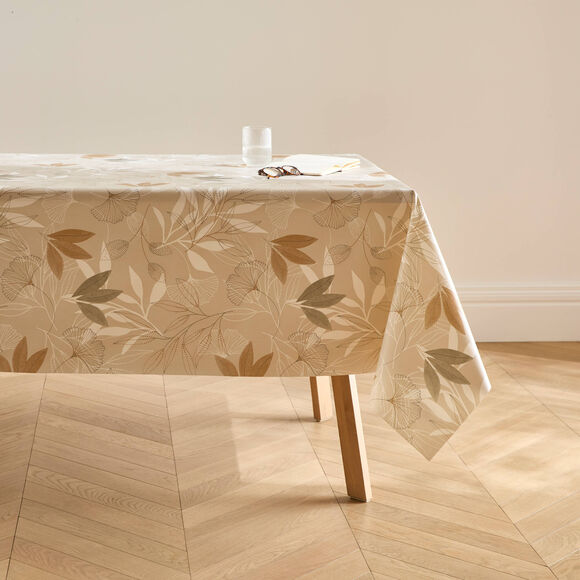 Nappe toile cir&eacute;e imprim&eacute; gingko (beige)