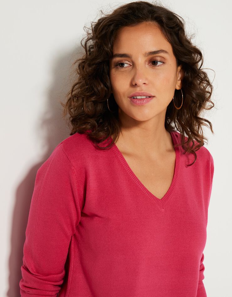 Pull col V toucher cachemire (rose fuchsia) Pull col V toucher cachemire (rose fuchsia)