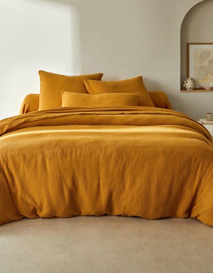 Linge de lit uni en triple gaze de coton (miel)