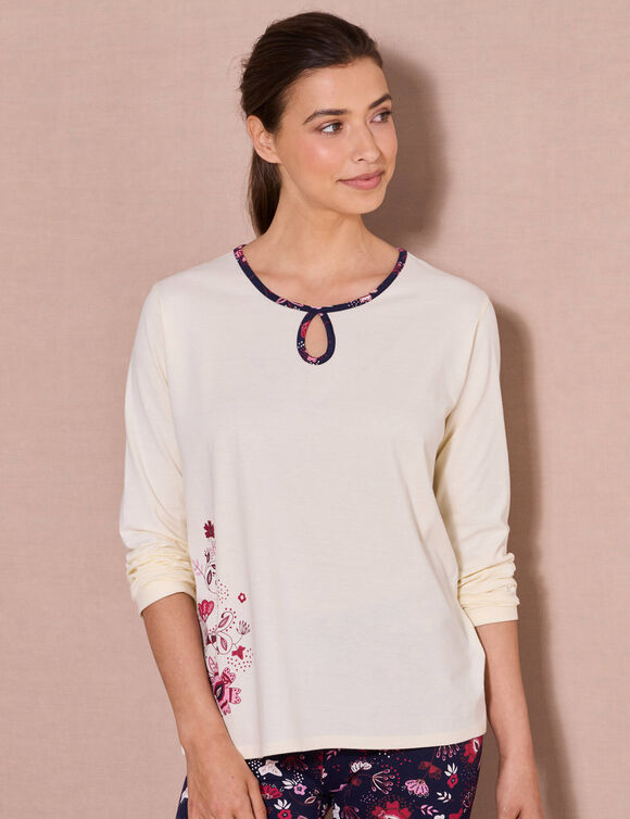 Tee-shirt pyjama manches longues (&eacute;cru)