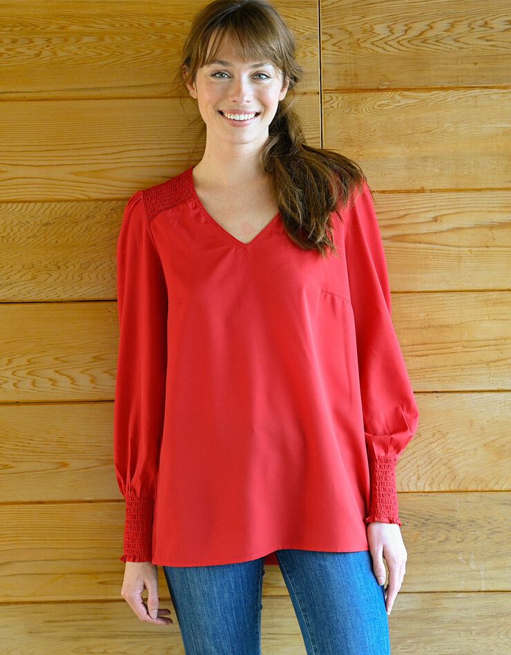 Blouse smocks épaules unie (rouge) Blouse smocks épaules unie (rouge)