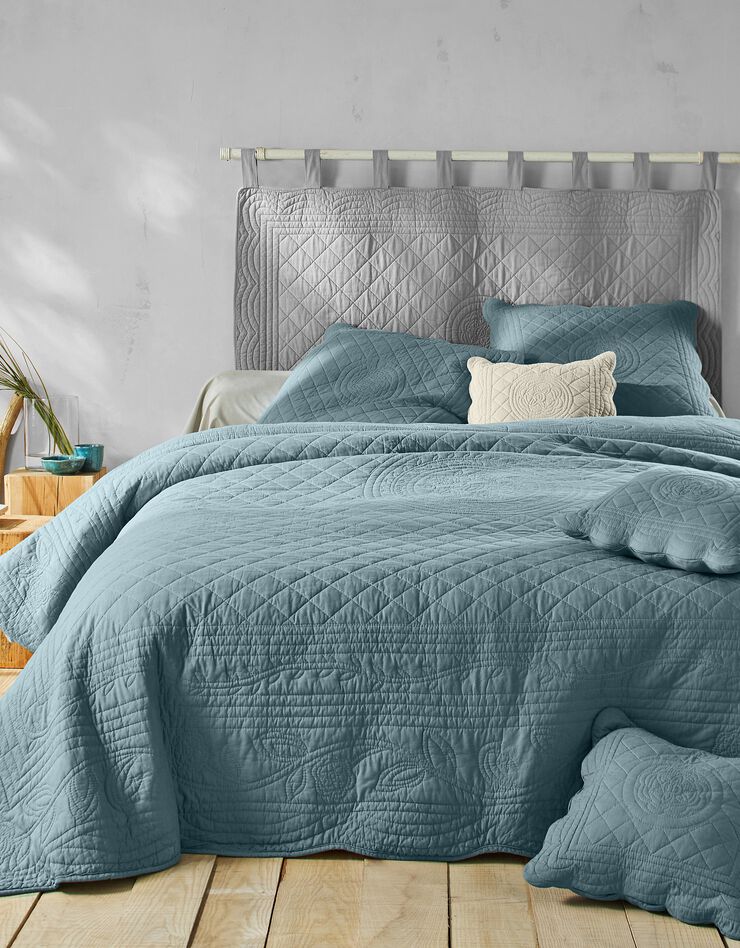 Couvre-lit uni style boutis Cassandre (bleu grisé)