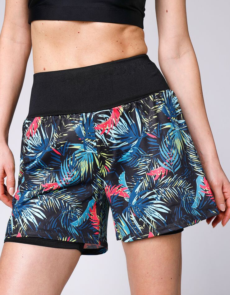 Short imprimé 2 en 1 cycliste uni (noir / turquoise)