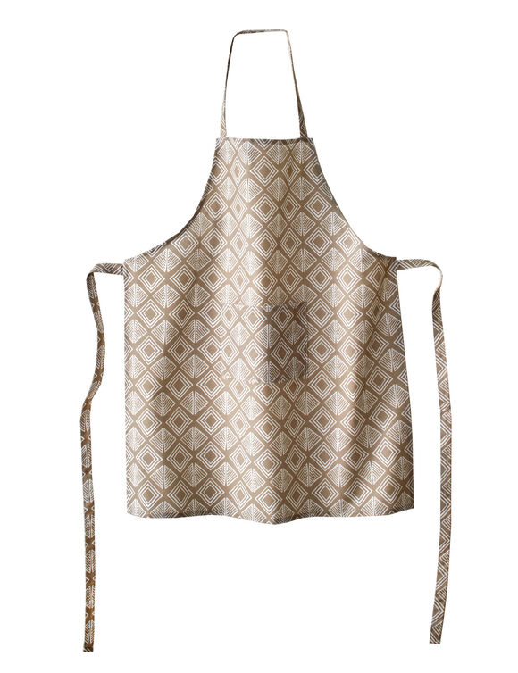 Tablier bavette anti tache imprimé géométrique (beige / blanc)