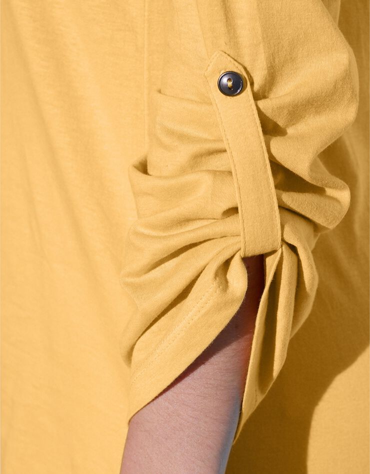 Tee-shirt col tunisien manches longues, broderie anglaise (safran) Tee-shirt col tunisien manches longues, broderie anglaise (safran)