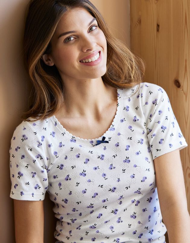 Tee-shirt manches courtes maille jacquard - lot de 2 (écru + marine)