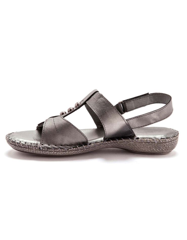Sandales cuir gris - largeur confort (gris)