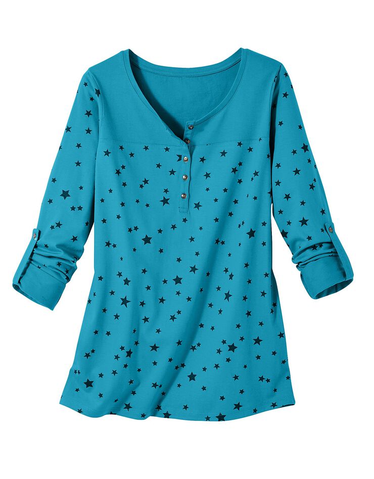 Tee-shirt col tunisien "étoiles" (bleu / marine) Tee-shirt col tunisien "étoiles" (bleu / marine)