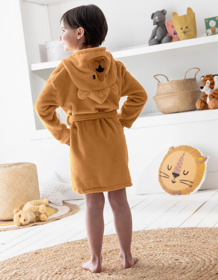Peignoir de bain enfant ours à capuche microfibre toute douce (taupe)