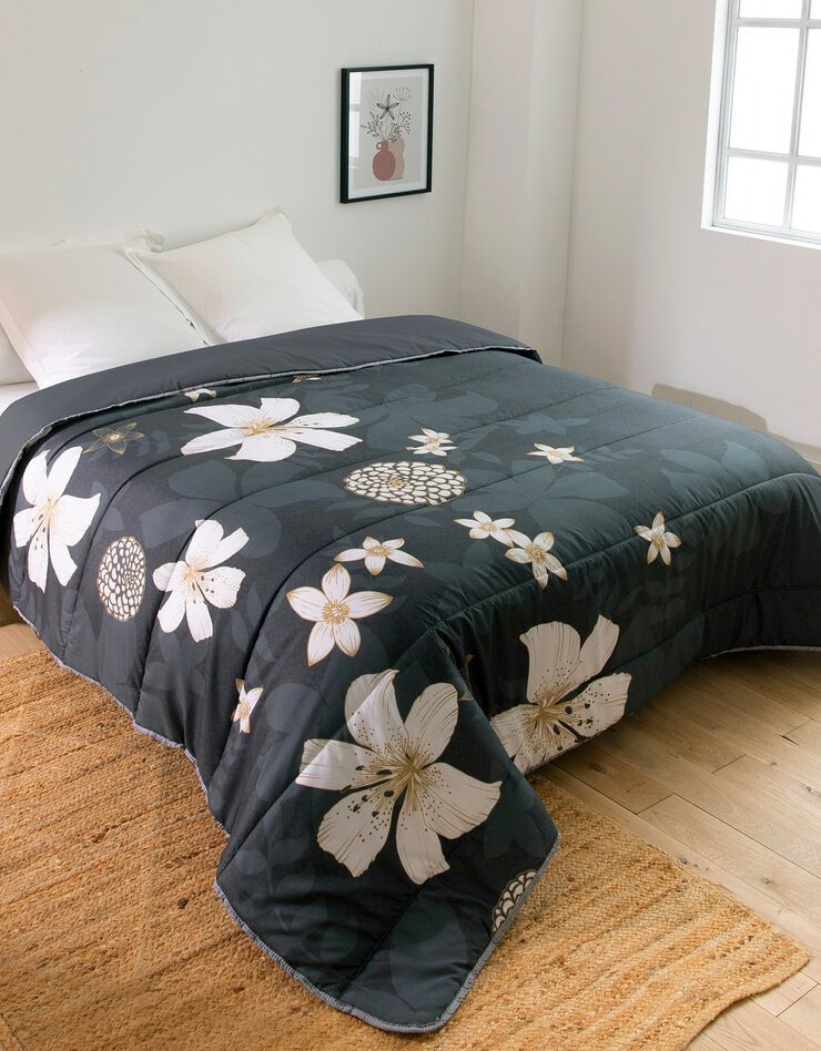 Couette coton imprimée Lys 400g/m2 (noir / blanc)