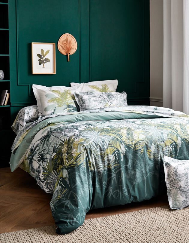 Linge de lit Alba percale de coton imprimé tropical (vert)