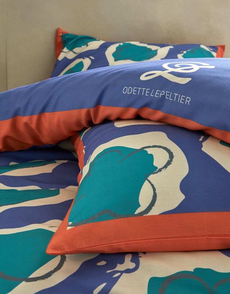 Linge de lit imprimé, collection "Odette Lepeltier" (bleu / vert)