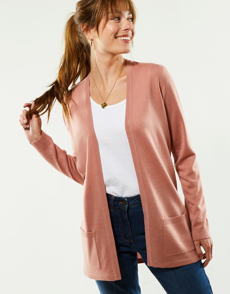 Gilet porter ouvert toucher cachemire (rose grisé) Gilet porter ouvert toucher cachemire (rose grisé)