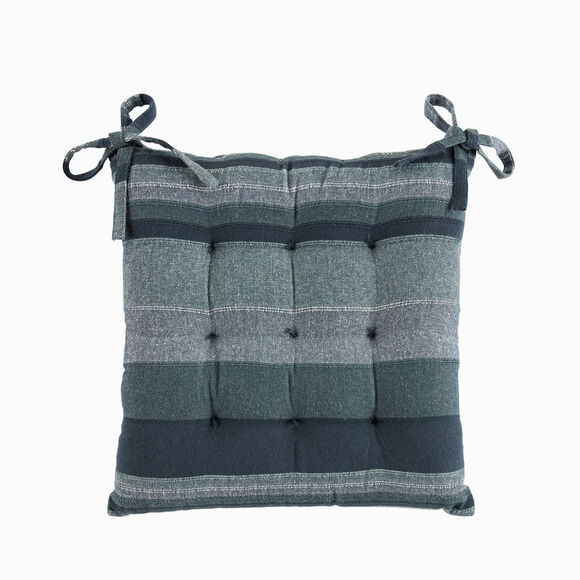 Galette de chaise carr&eacute;e ray&eacute;e - lot de 2 (bleu marine)