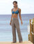 Pantalon large droit, crépon fluide (taupe)