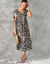 Robe longue manches courtes, imprimé ethnique bicolore (noir / beige)