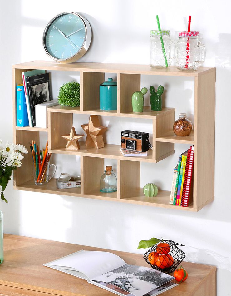 Etagère murale coloris chêne - 7 cases (naturel)