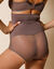 Culotte taille haute maille et tulle gainant (café)