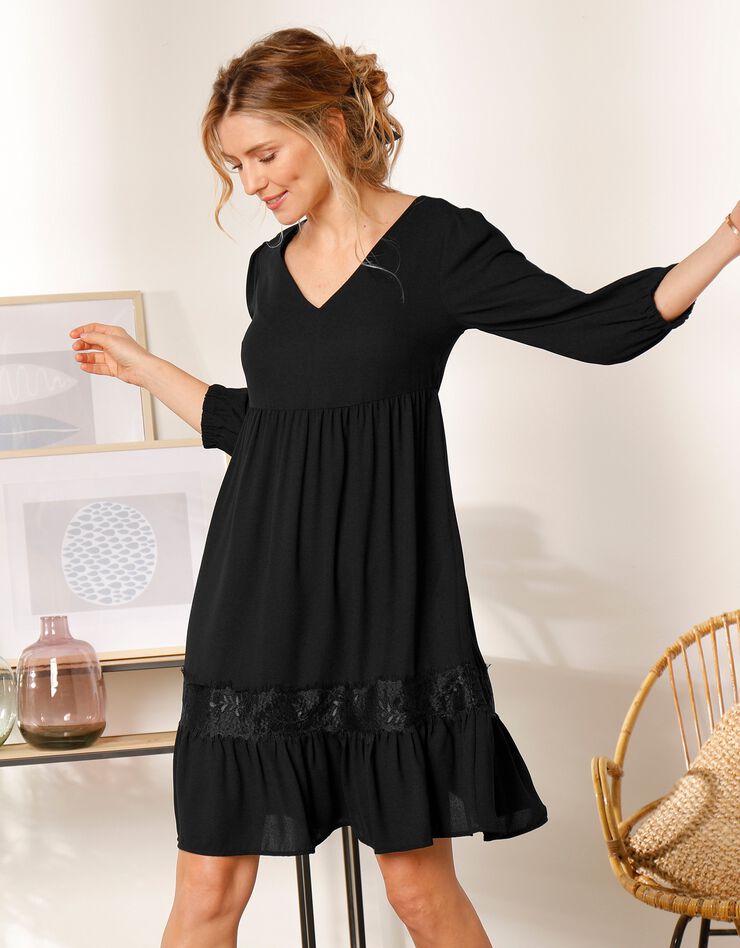 Robe dos croisé unie (noir) Robe dos croisé unie (noir)