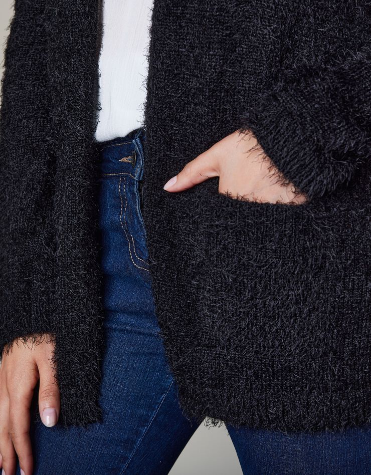 Gilet long en maille poilue (noir)