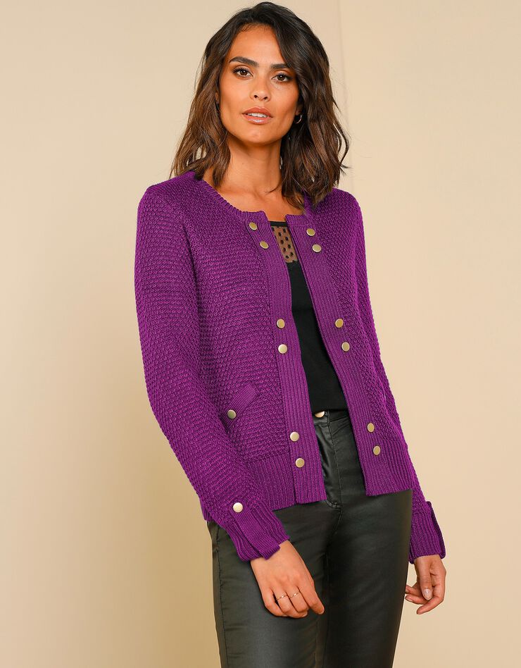 Gilet maille fantaisie boutons dorés vieillis (violine) Gilet maille fantaisie boutons dorés vieillis (violine)