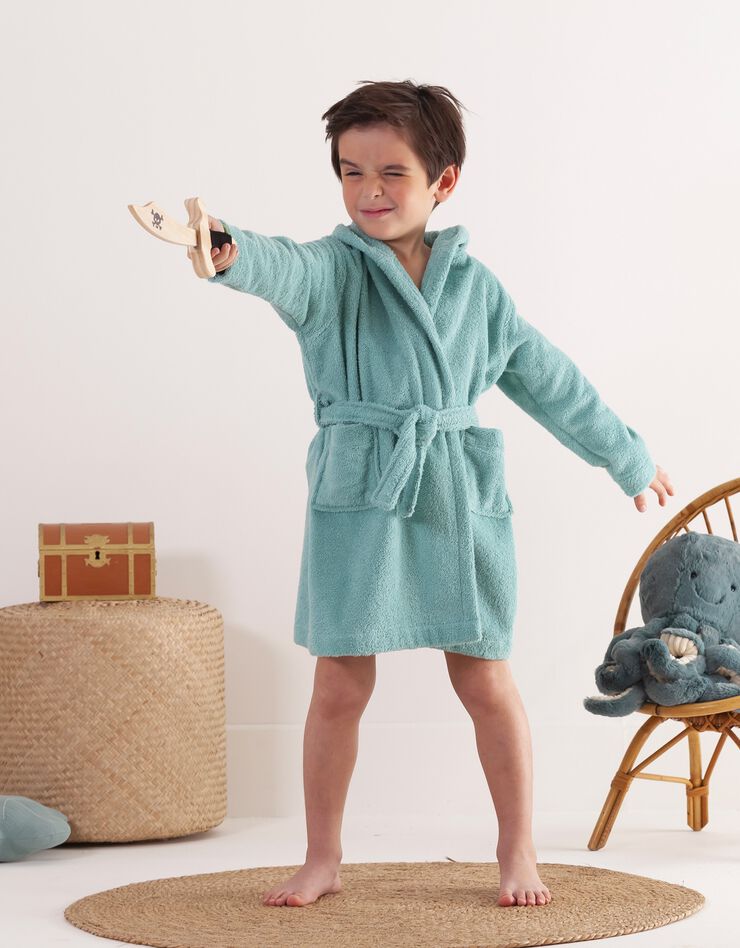 Peignoir de bain enfant pirate éponge coton - 380g/m2 (vert d'eau)