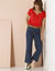 T-shirt col tunisien uni, coton (coquelicot)