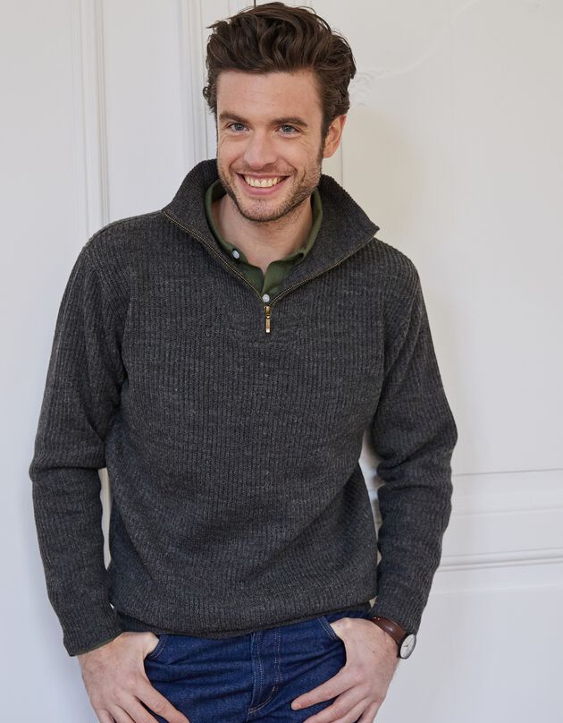 Pull col camionneur côte anglaise 30% laine (gris anthracite)