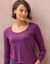 T-shirt col rond uni, maille douce (violine)