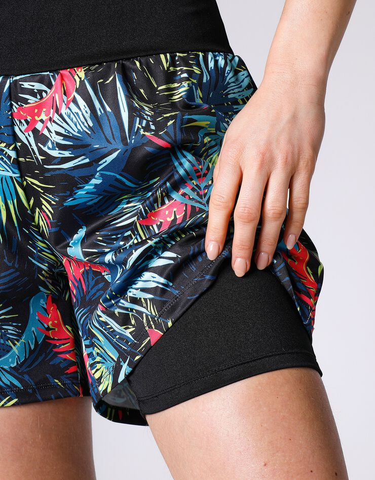 Short imprimé 2 en 1 cycliste uni (noir / turquoise)