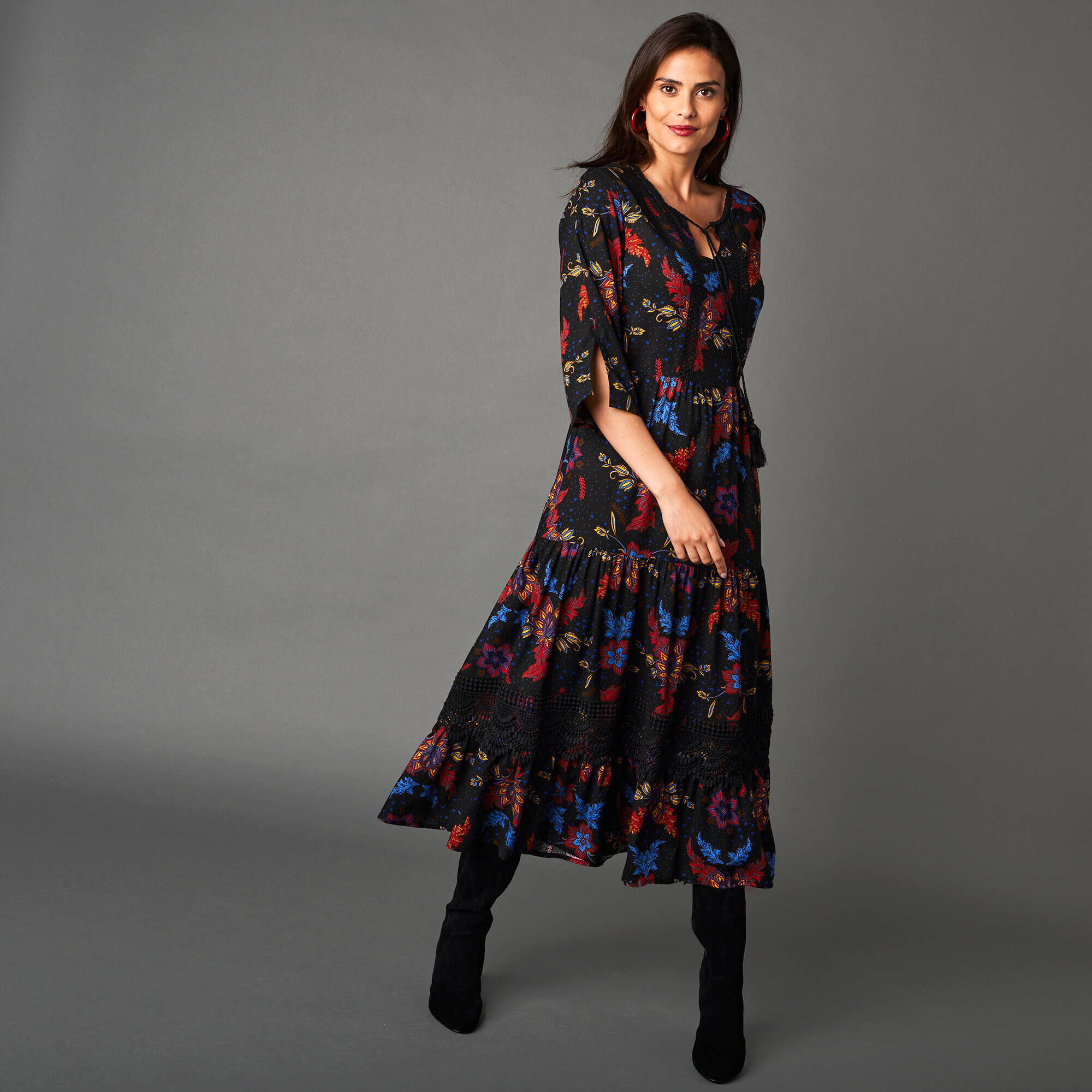Robe Longue Neuve White House Black Market - Imprimé Floral Paisley Rouge/noir, Taille S