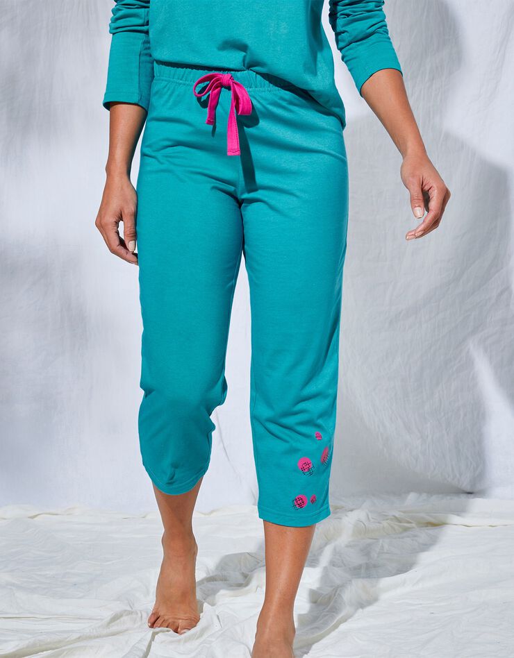 Pantacourt pyjama Enjoy uni imprimé placé (émeraude) Pantacourt pyjama Enjoy uni imprimé placé (émeraude)