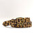 Ceinture cuir imprimé léopard, effet poilu (beige / noir)