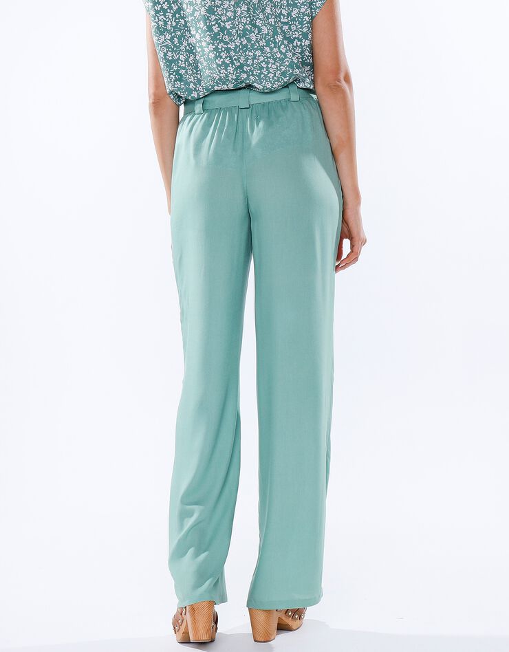 Pantalon large ceinturé uni (vert)