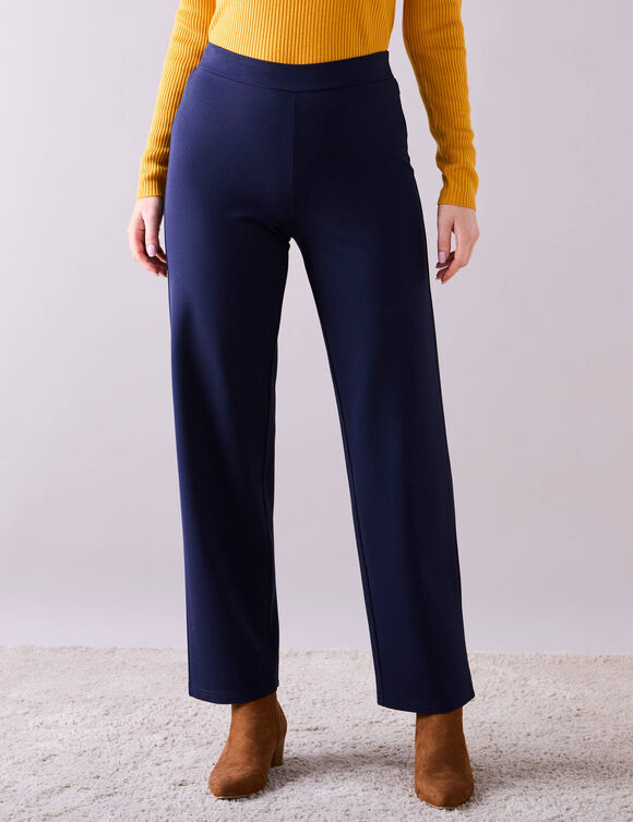Pantalon droit large, maille milano (marine)