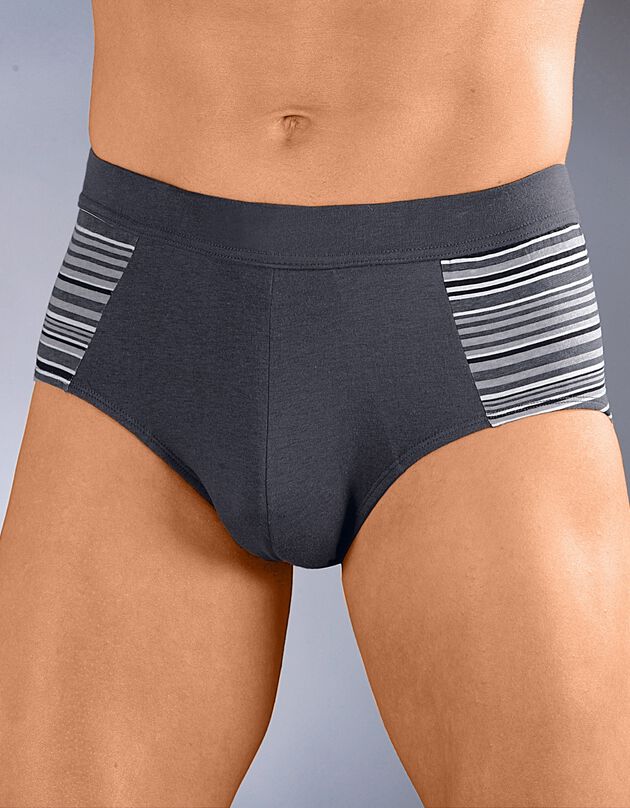 Slip fermé élastiqué taille haute rayures fil teint - lot de 4 (gris / noir)
