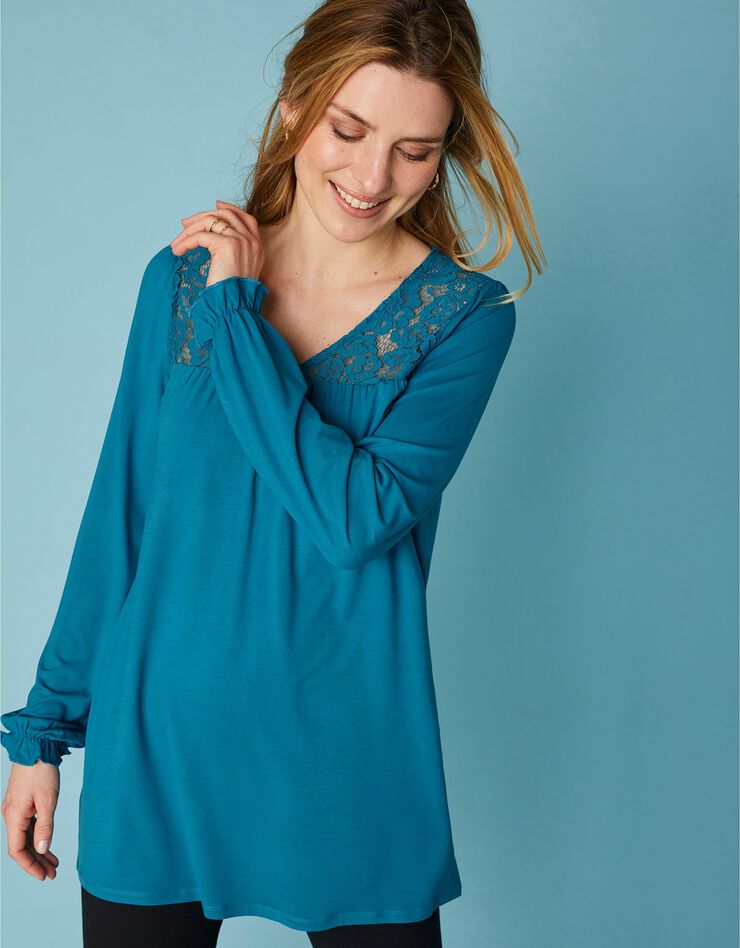 Tunique col V dentelle jersey (bleu prusse) Tunique col V dentelle jersey (bleu prusse)