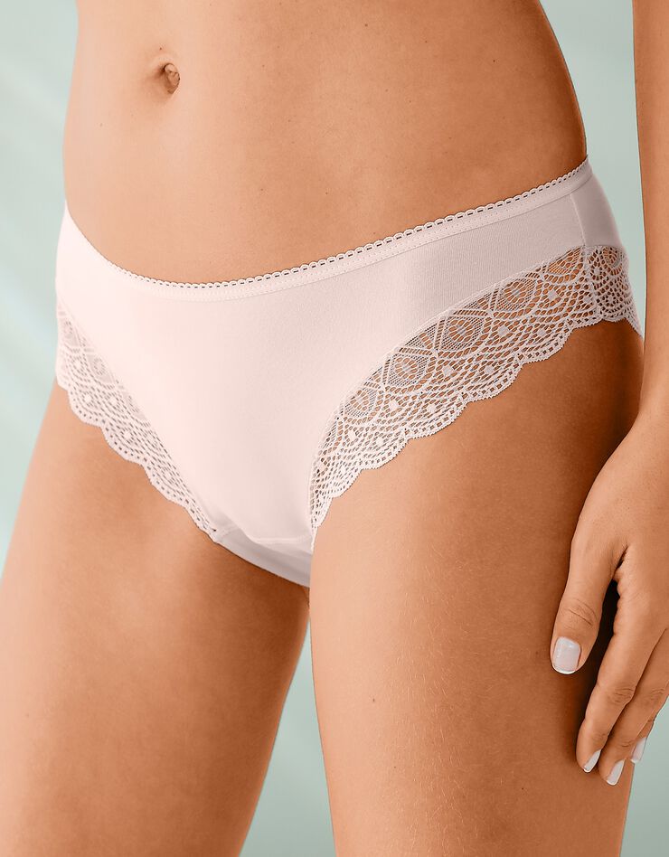 Culotte forme midi coton uni stretch et dentelle - lot de 3 (noir + nude + blanc)