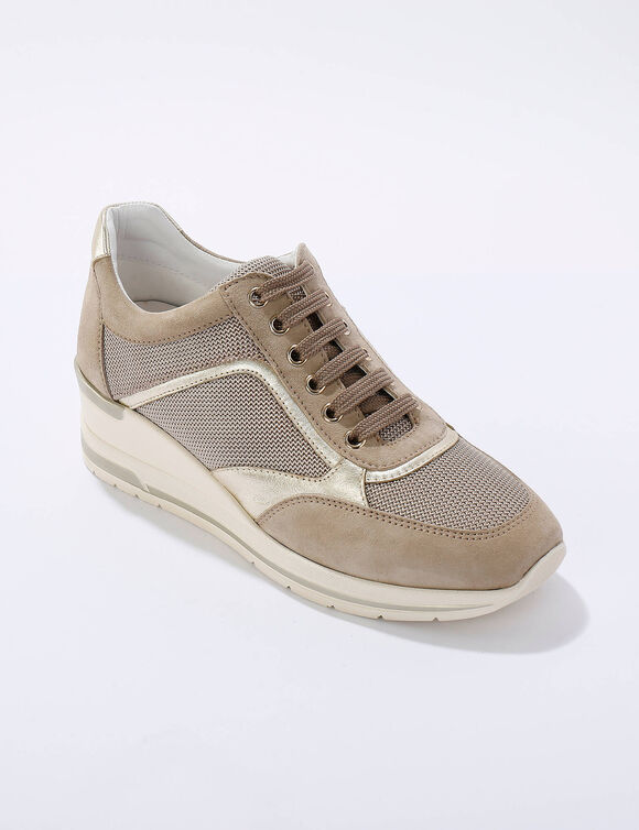Baskets compensées en cuir certifié LWG (beige)