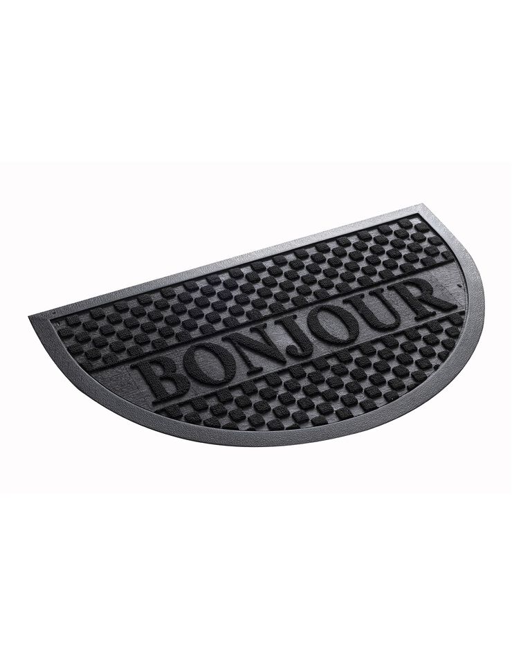 Tapis entrée demi lune antipoussière "bonjour" (noir)