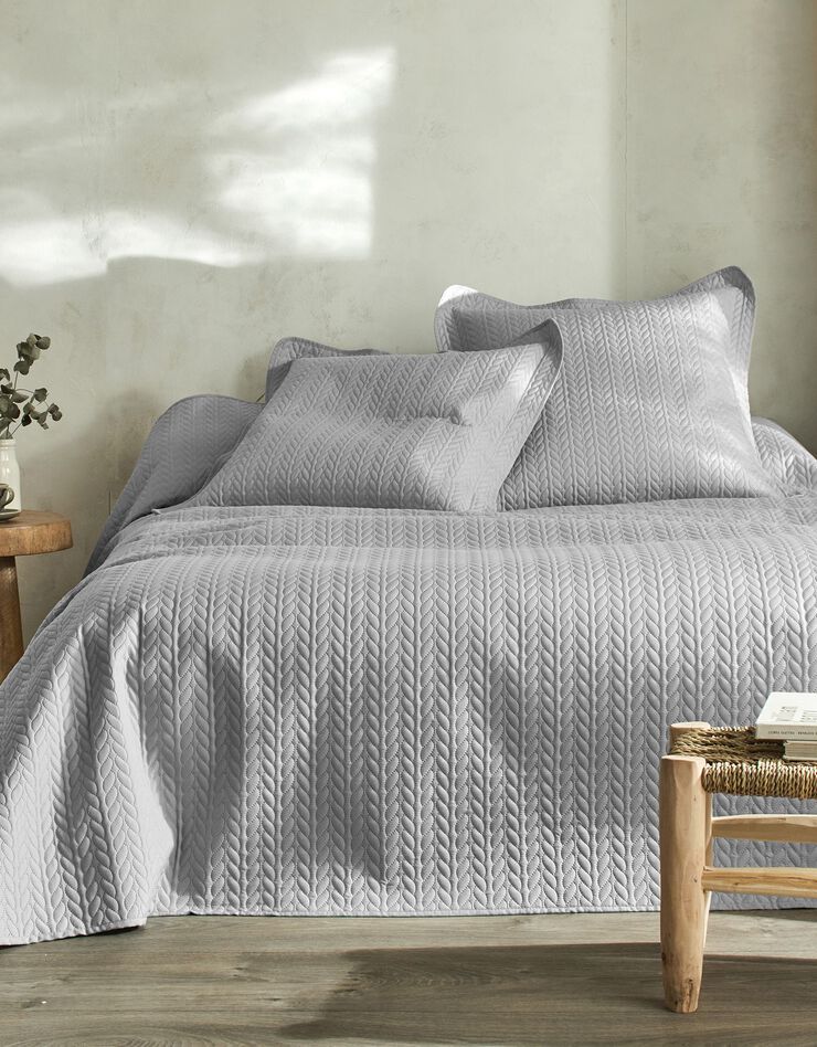 Couvre-lit matelassé microfibre motif géométrique (gris perle)