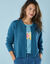 Gilet paletot maille fantaisie,  Spécial Petites (bleu canard)