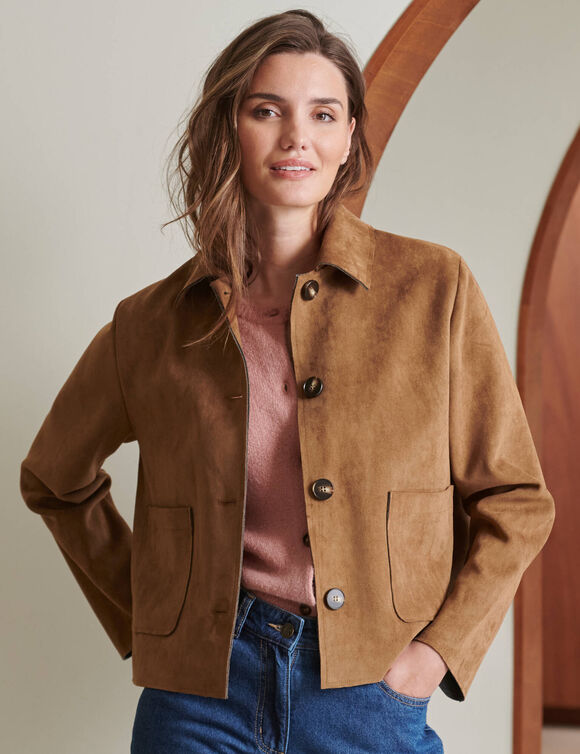 Veste boutonn&eacute;e, su&eacute;dine (beige fonc&eacute;)